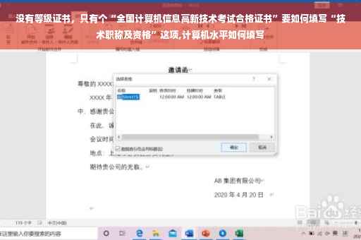 没有等级证书，只有个“全国计算机信息高新技术考试合格证书”要如何填写“技术职称及资格”这项,计算机水平如何填写