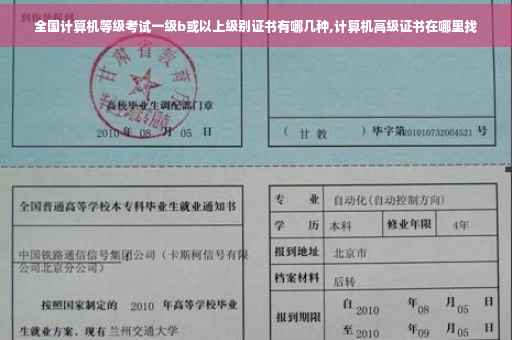 全国计算机等级考试一级b或以上级别证书有哪几种,计算机高级证书在哪里找