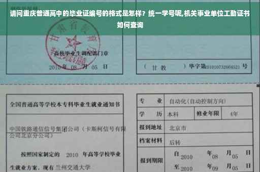 请问重庆普通高中的毕业证编号的格式是怎样？统一学号呢,机关事业单位工勤证书如何查询