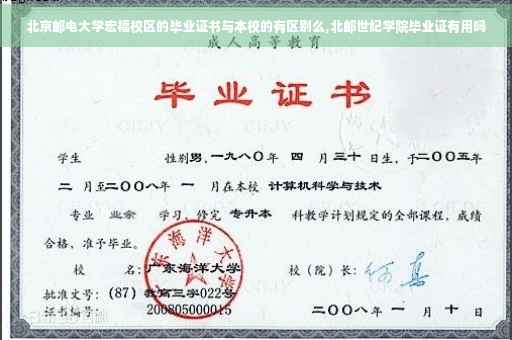 北京邮电大学宏福校区的毕业证书与本校的有区别么,北邮世纪学院毕业证有用吗