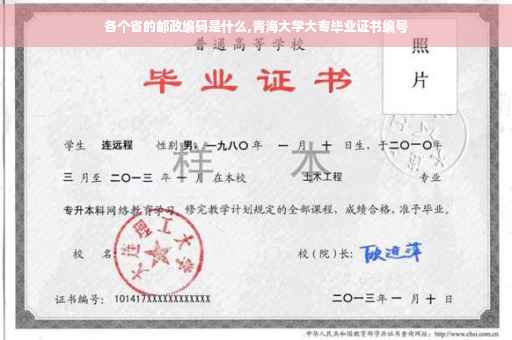 各个省的邮政编码是什么,青海大学大专毕业证书编号