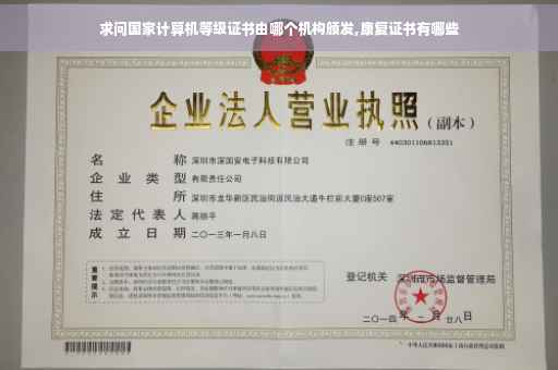 求问国家计算机等级证书由哪个机构颁发,康复证书有哪些