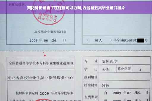 南阳身份证丢了在辖区可以办吗,方城县五高毕业证书图片