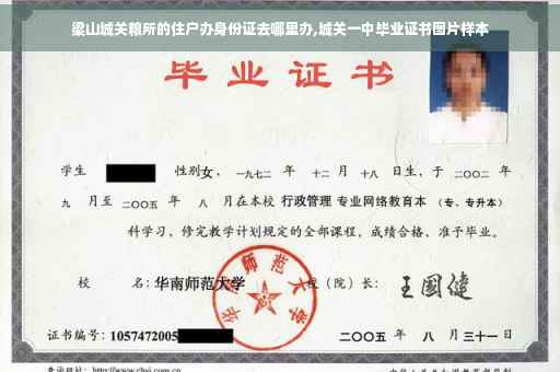 梁山城关粮所的住户办身份证去哪里办,城关一中毕业证书图片样本