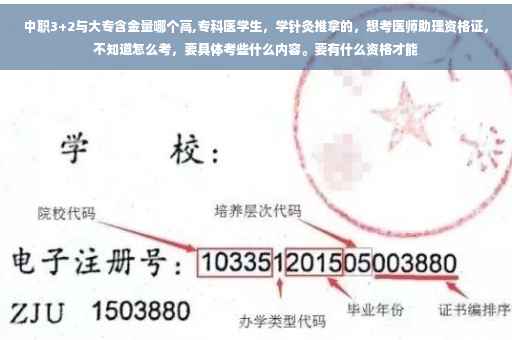 中职3+2与大专含金量哪个高,专科医学生，学针灸推拿的，想考医师助理资格证，不知道怎么考，要具体考些什么内容。要有什么资格才能
