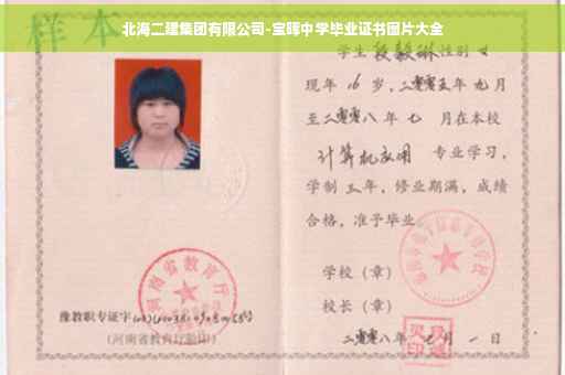 北海二建集团有限公司-宝晖中学毕业证书图片大全