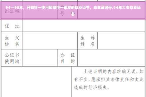 94—95年，开始统一使用国家统一印发的毕业证书，毕业证编号,94年大专毕业证书
