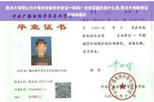 民办大专和公办大专毕业发的毕业证一样吗？毕业证盖的是什么章,民办大专教师证书样本图片