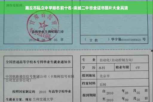 商丘市私立中学排名前十名-虞城二中毕业证书图片大全高清