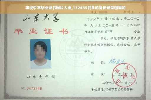 容城中学毕业证书图片大全,132435开头的身份证是哪里的