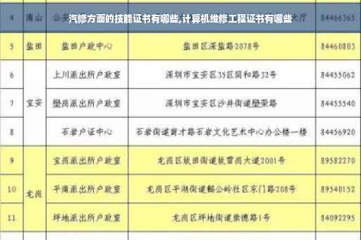 汽修方面的技能证书有哪些,计算机维修工程证书有哪些