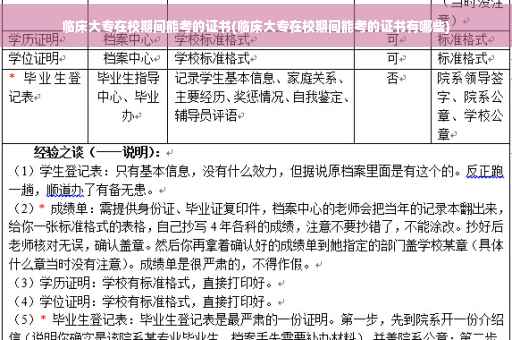 临床大专在校期间能考的证书(临床大专在校期间能考的证书有哪些)