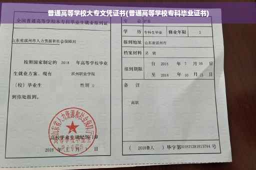 普通高等学校大专文凭证书(普通高等学校专科毕业证书)