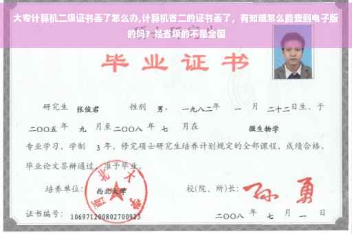 大专计算机二级证书丢了怎么办,计算机省二的证书丢了，有知道怎么能查到电子版的吗？是省级的不是全国