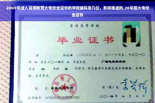 2000年成人高等教育大专毕业证书的学校编码是几位，怎样组成的,20年前大专毕业证书