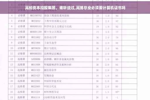 高柏资本控股集团，谁听说过,高博毕业必须要计算机证书吗