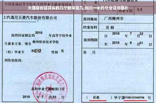 大理身份证开头的几个数字是几,剑川一中的毕业证书图片