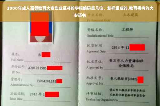 2000年成人高等教育大专毕业证书的学校编码是几位，怎样组成的,教育机构的大专证书