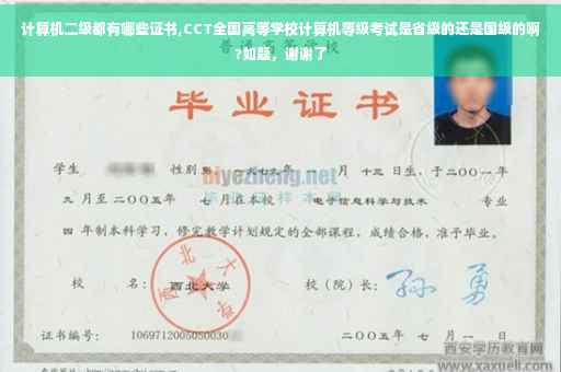 计算机二级都有哪些证书,CCT全国高等学校计算机等级考试是省级的还是国级的啊?如题，谢谢了
