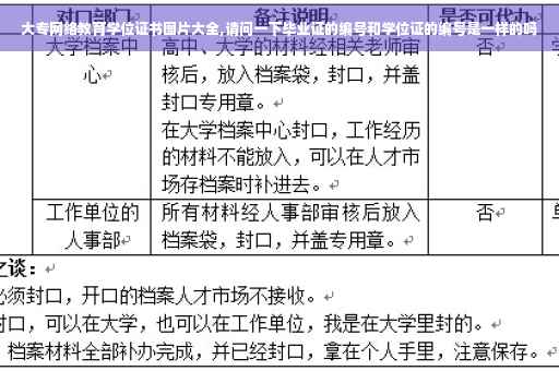 大专网络教育学位证书图片大全,请问一下毕业证的编号和学位证的编号是一样的吗