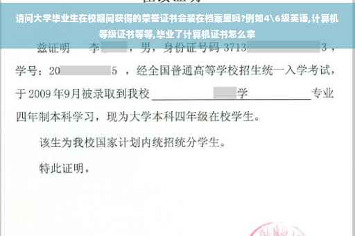 请问大学毕业生在校期间获得的荣誉证书会装在档案里吗?例如4级英语,计算机等级证书等等,毕业了计算机证书怎么拿