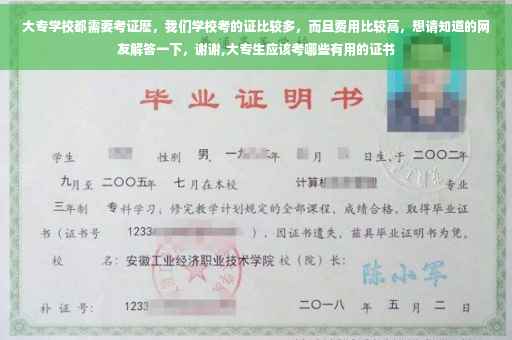 大专学校都需要考证麽，我们学校考的证比较多，而且费用比较高，想请知道的网友解答一下，谢谢,大专生应该考哪些有用的证书