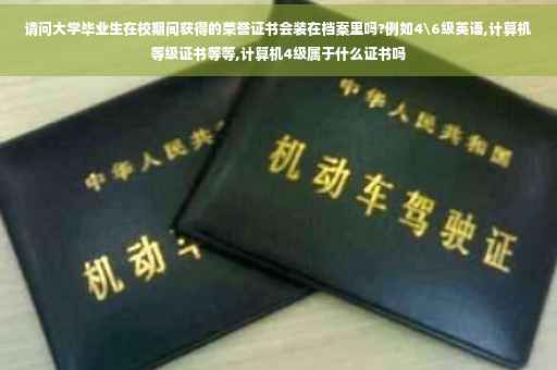 请问大学毕业生在校期间获得的荣誉证书会装在档案里吗?例如4级英语,计算机等级证书等等,计算机4级属于什么证书吗