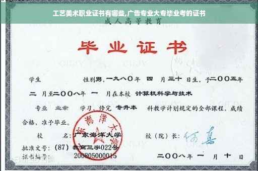 工艺美术职业证书有哪些,广告专业大专毕业考的证书
