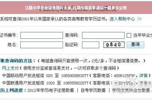 江阴小学毕业证书图片大全,红领巾奖章申请后一般多久公布