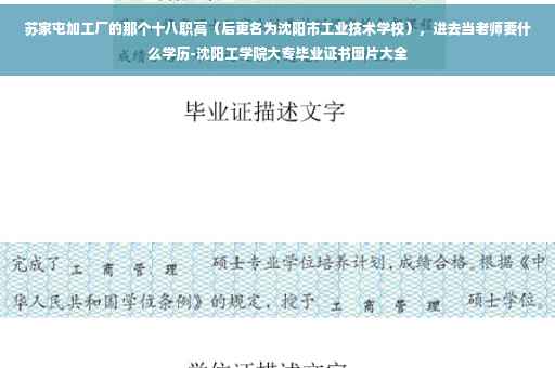苏家屯加工厂的那个十八职高（后更名为沈阳市工业技术学校），进去当老师要什么学历-沈阳工学院大专毕业证书图片大全