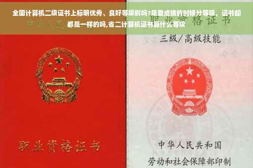 全国计算机二级证书上标明优秀、良好等级别吗?是查成绩的时候分等级，证书却都是一样的吗,省二计算机证书算什么等级