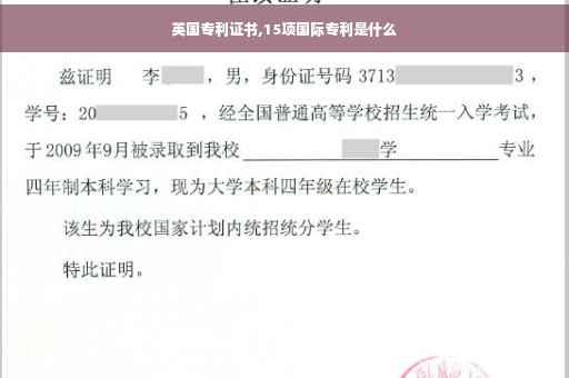 英国专利证书,15项国际专利是什么