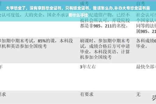 大学毕业了，没有拿到毕业证书，只有结业证书，我该怎么办,补办大专毕业证书需要什么手续