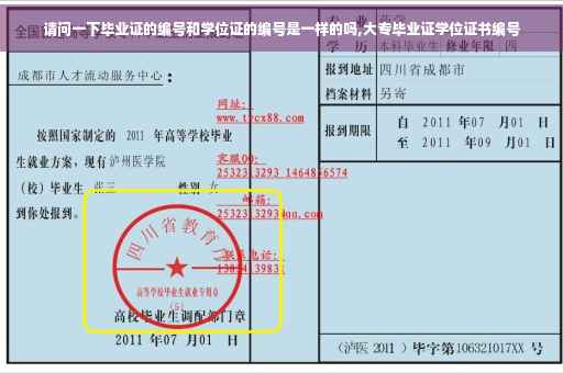 请问一下毕业证的编号和学位证的编号是一样的吗,大专毕业证学位证书编号