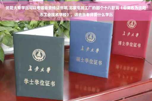 沈阳大专学历可以考哪些资格证书呢,苏家屯加工厂的那个十八职高（后更名为沈阳市工业技术学校），进去当老师要什么学历