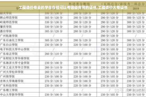 工程造价专业的学生在校可以考哪些有用的证书,工程造价大专证书
