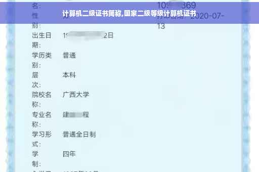 计算机二级证书简称,国家二级等级计算机证书