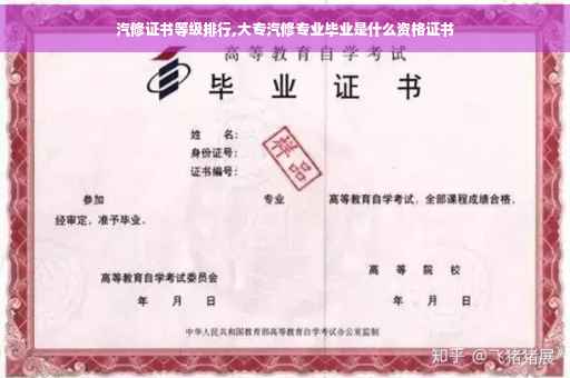 汽修证书等级排行,大专汽修专业毕业是什么资格证书