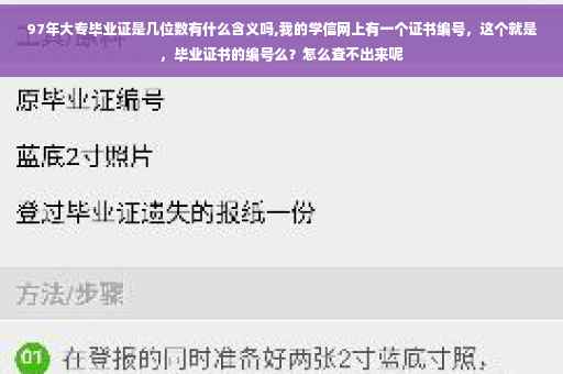 97年大专毕业证是几位数有什么含义吗,我的学信网上有一个证书编号，这个就是，毕业证书的编号么？怎么查不出来呢