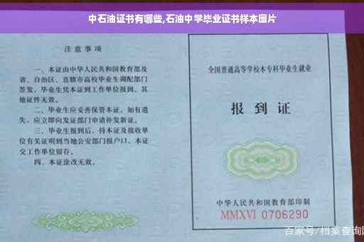 中石油证书有哪些,石油中学毕业证书样本图片