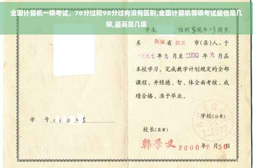 全国计算机一级考试，70分过和90分过有没有区别,全国计算机等级考试最低是几级,最高是几级