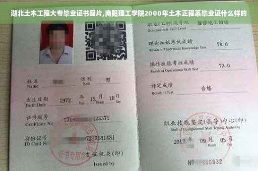 湖北土木工程大专毕业证书图片,南阳理工学院2000年土木正程系毕业证什么样的