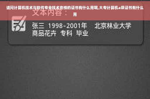 请问计算机技术与软件专业技术资格的证书有什么用呢,大专计算机a级证书有什么用