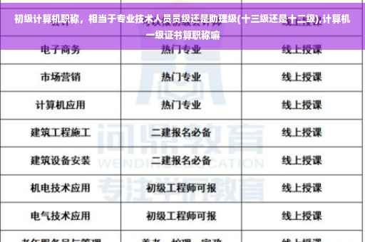 初级计算机职称，相当于专业技术人员员级还是助理级(十三级还是十二级),计算机一级证书算职称嘛