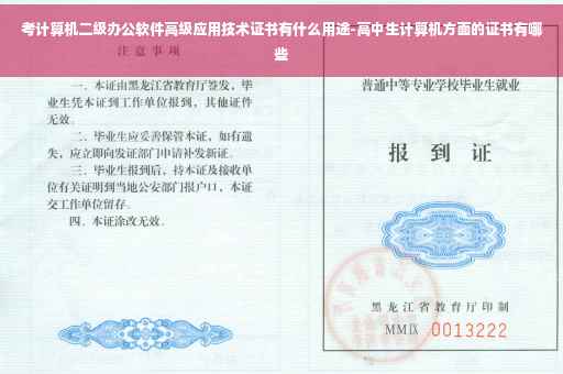 考计算机二级办公软件高级应用技术证书有什么用途-高中生计算机方面的证书有哪些