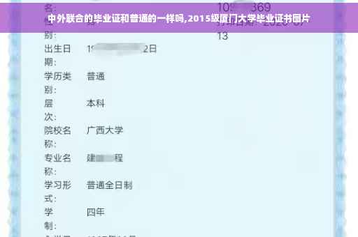 中外联合的毕业证和普通的一样吗,2015级厦门大学毕业证书图片