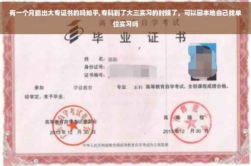 有一个月能出大专证书的吗知乎,专科到了大三实习的时候了，可以回本地自己找单位实习吗