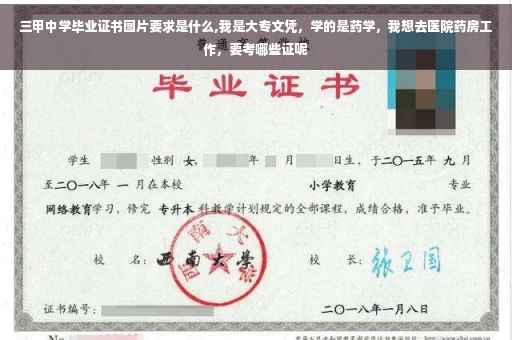 三甲中学毕业证书图片要求是什么,我是大专文凭，学的是药学，我想去医院药房工作，要考哪些证呢
