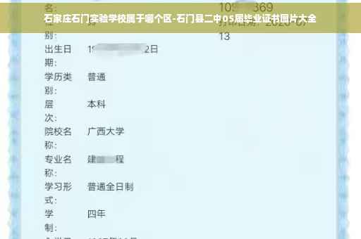 石家庄石门实验学校属于哪个区-石门县二中05届毕业证书图片大全