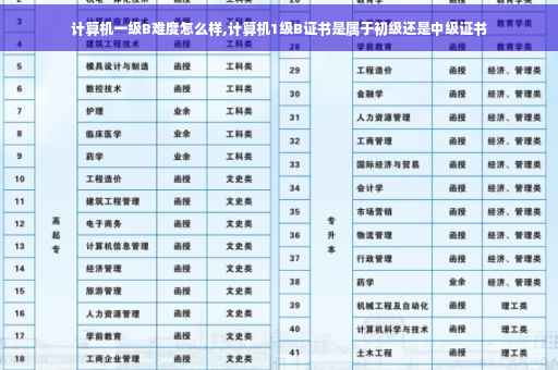 计算机一级B难度怎么样,计算机1级B证书是属于初级还是中级证书